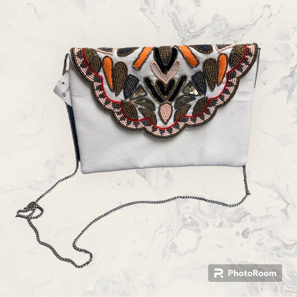 NWT Beaded Purse Clutch W/ Chain Strap